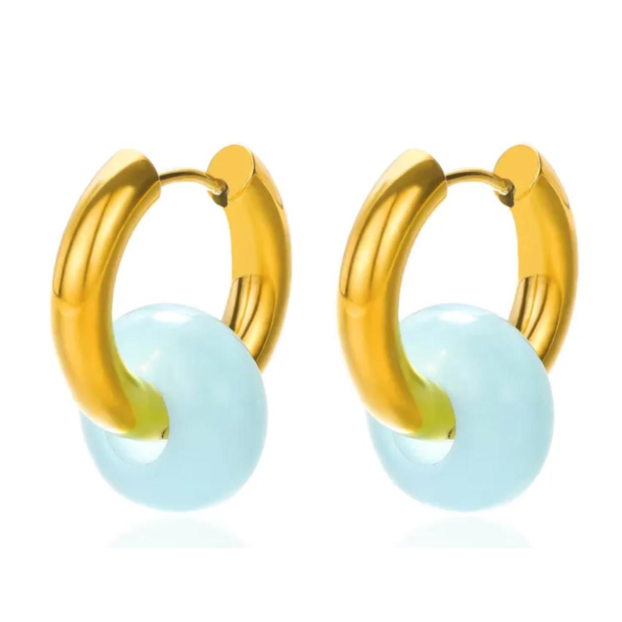 Natural Amazonite Earrings  Gold  26mm
